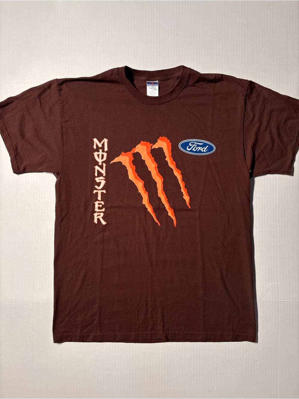 Vtg Monster Energy Ford Motors Racing Ken Block Rally Car Y2K Brown Tshirt Sz XL